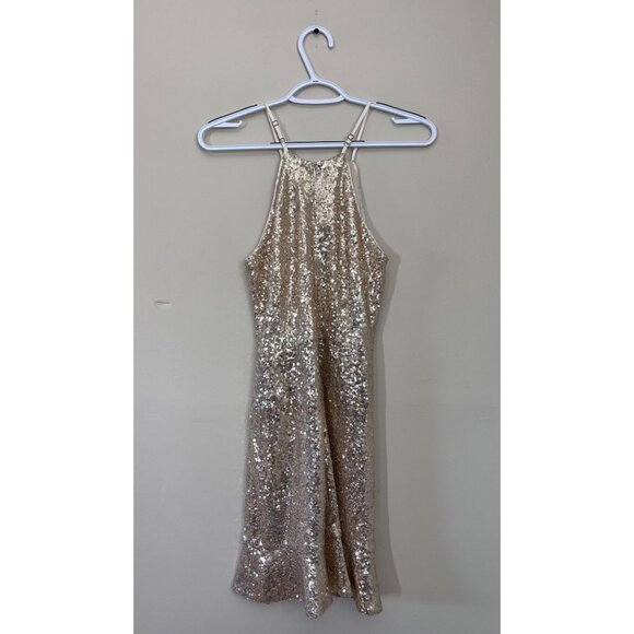 Lulus Womens Small Gold Sequins Sleeveless Dress Adjustable Straps Night Out - Picture 3 of 6